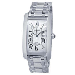 Pre-owned Cartier Tank Americaine Mens Automatic Silver Dial Watch W26032L1