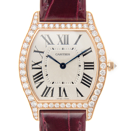 Pre-owned Cartier Tortue Diamond Silver Dial Unisex Watch wa501008