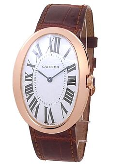 Cartier Baignoire W8000002 Manual Wind Ladies Watch 18kt Rose Gold Case Silver Dial