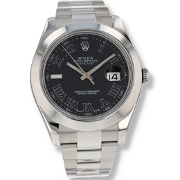 Pre-owned Rolex Datejust II 116300 BKRO Mens Automatic Chronometer with Black Dial, Silver-tone Stainless Steel Case and Bracelet