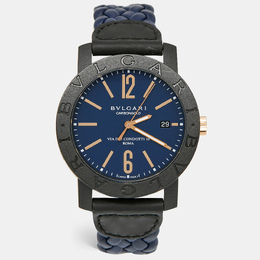 Bulgari Navy Blue Carbongold Leather Via Dei Condotti 10 Roma BB40CL Women's Wristwatch 40 mm 1146385