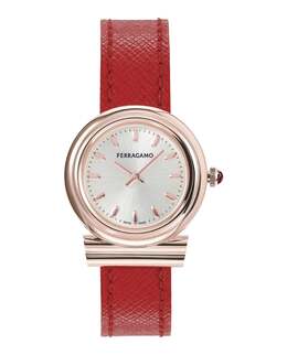 Кожаные часы Gancini Salvatore Ferragamo, красный/розово-золотой/серебряный 7863153000508 | red/rosegold/silver