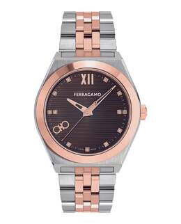 Часы Vega New Diamond Salvatore Ferragamo, цвет two tone/two tone/brown 7918355185724 | two tone/two tone/brown
