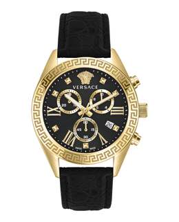 Часы Greca Chrono из кожи Versace, цвет black/ip yellow gold/black 7530465361980 | black/ip yellow gold/black