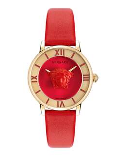 Часы из кожи «Медуза» Versace, цвет red/ip yellow gold/red 7792384180284 | red/ip yellow gold/red