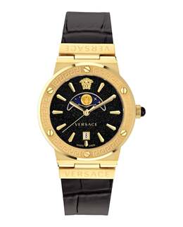Часы с логотипом Greca Moonphase Versace, черный/золотой/черный 7855210790972 | black/gold/black