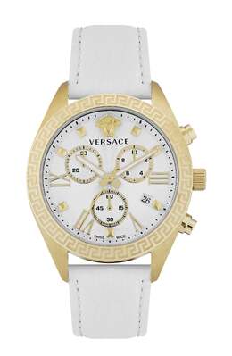 Часы Greca Chrono из кожи Versace, белый/золотой/белый 7513597673532 | white/gold/white