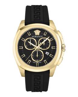 Силиконовые часы Versace Geo Chrono, черный/золотой/черный 7855005073468 | black/gold/black