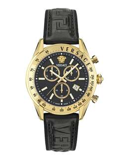 Кожаные часы Versace Chrono Master, черный/золотой/черный 7855107768380 | black/gold/black