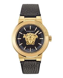 Часы Medusa Infinite из кожи Versace, черный/золотой/черный 7854974173244 | black/gold/black