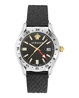 Часы Greca Time GMT Versace, цвет black/stainless steel/black 7855000682556 | black/stainless steel/black