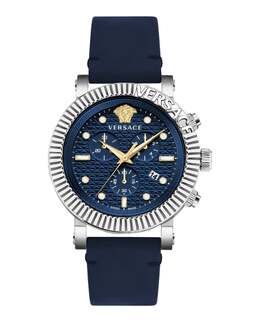 Классические кожаные часы V-Chrono Versace, цвет blue/stainless steel/blue 7515981840444 | blue/stainless steel/blue