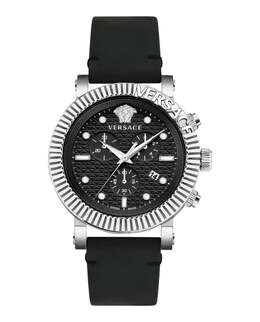 Классические кожаные часы V-Chrono Versace, цвет black/stainless steel/black 7516097806396 | black/stainless steel/black