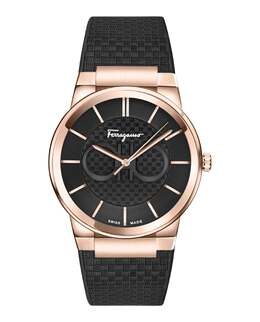Часы Ferragamo Sapphire Silicone Salvatore Ferragamo, черный/розово-золотой/черный 7882961354812 | black/rosegold/black