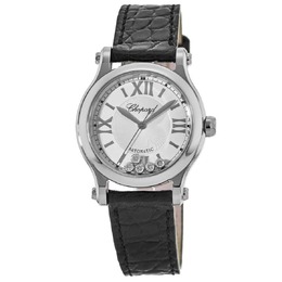 Chopard Happy Sport 30 мм плавающие бриллианты автоматические женские часы с кожаным ремешком 278573-3011, серебряный 7854420787260 | silver