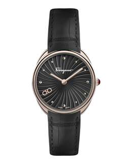 Часы Cuir Salvatore Ferragamo, черный/розовый/черный 7513589121084 | black/rose gold/black