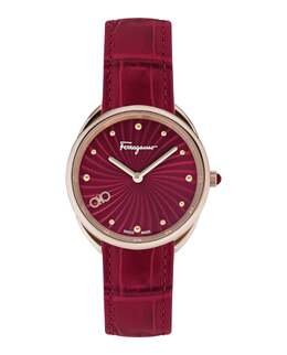 Часы Cuir Salvatore Ferragamo, бордовый/розовый/бордовый 7513589121084 | burgundy/rose gold/burgundy