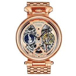 Stuhrling Автоматические часы Emperor's Grandeur Dual Time, скелетон, 46 мм, с браслетом из нержавеющей стали STÜHRLING Original, розовое золото m190638107117 | rose gold