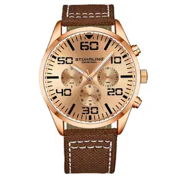Stuhrling Кварцевые часы Aviator Chrono с ремешком с контрастной прострочкой STÜHRLING Original, розовое золото m190638108220 | rose gold