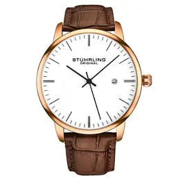 Stuhrling Мужские классические кварцевые часы Rasa с кожаным ремешком STÜHRLING Original, розовое золото m190638070688 | rose gold