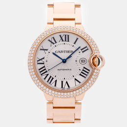 Cartier Ballon Bleu WE9008Z3 Automatic Mens Watch Rose Gold Case Silver Dial