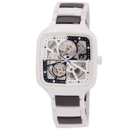 Rado Limited Edition True Square Watch R27073752 Automatic Diamond Analog Movement Unisex White Dial High-Tech Ceramic Case Two-tone Bracelet