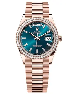 Rolex Day-Date Diamond Blue-Green Dial Rose Gold Women's Watch Model M128345RBR0083