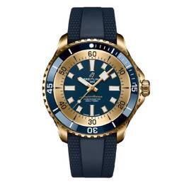 Breitling Superocean Automatic Chronometer Blue Dial Watch N173761A1C1S1 Bronze Case with Rubber Strap