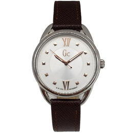 Guess Gc Brown Leather Quartz White Dial Ladies Watch Y13006L1