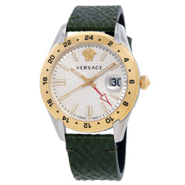 Versace Greca Time GMT Quartz Silver Dial Mens Watch VE7C00223