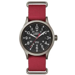 Timex Tortoise Quartz Gold Dial Ladies Watch TW2T9310 (Silver-tone plastic case with red leather strap)