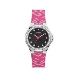 Guess gugw0598l1ac: Quartz Analogue Watch in Grey Stainless Steel Case with Pink Silicone Strap