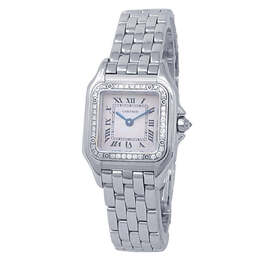 Pre-owned Cartier Panthere Quartz Diamond Silver Dial Ladies Watch wf3091f3
