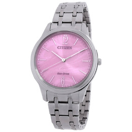 Citizen Elegance Eco-Drive Watch EM0411-71X Pink Dial Ladies Edition Silver Case and Bracelet