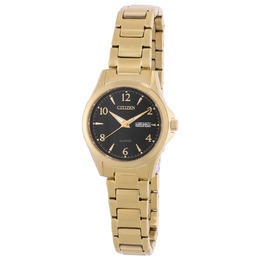 Citizen Quartz EQ0612-58E - Ladies Watch, Black Dial with Gold Tone Stainless Steel Case and Bracelet