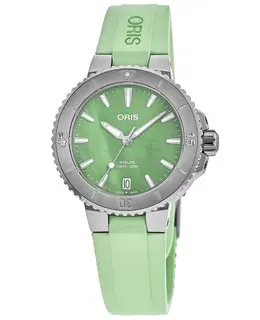 Oris Aquis Date Green Mother of Pearl Dial Rubber Strap Women's Watch Model 0173377704157-0741867FC