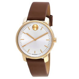 Movado Bold 3601166 Ladies Quartz Watch Rose Gold-tone Stainless Steel Case Brown Leather Strap