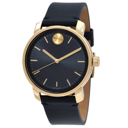 Movado 3601173 Bold Series Mens Quartz Watch Gold-tone Stainless Steel Case Blue Leather Strap