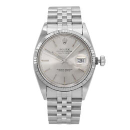 Pre-owned Rolex Datejust Automatic Chronometer Silver Dial Mens Watch 16014 SSJ, Silver-tone Stainless Steel Case with White Gold Bezel