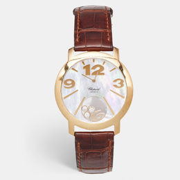 Chopard Mother Of Pearl 18K Yellow Gold Alligator Leather Happy Diamonds 20/7449 Women's Wristwatch 40 mm 1150865