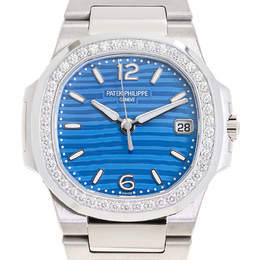 Patek Philippe Nautilus 7010-1G-013 Quartz Diamond Blue Dial Ladies Watch