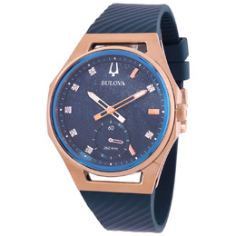 Bulova Curv Quartz Diamond Blue Dial Ladies Watch 97P174