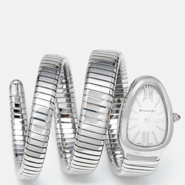 Bulgari Silver Opaline Stainless Steel Serpenti Tubogas 101911 Women's Wristwatch 35 mm 1149703