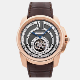 Cartier Calibre De Cartier Flying Tourbillon W7100002 Manual Winding 18KT Rose Gold Silver Dial Men's Wristwatch 45mm 1152396