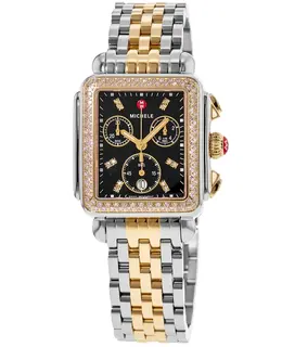michele deco diamond chronograph black dial two-tone 18k gold-plated steel women's watch model mww06a000809