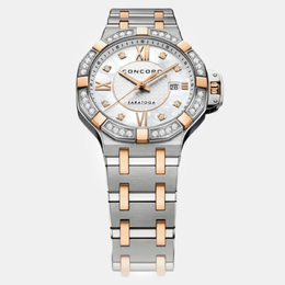Concord Saratoga Collection White Mother of Pearl Dial 18K Rose Gold Stainless Steel Watch Model 0320433
