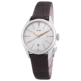 Oris Artelier Date Diamonds Watch, Ref. 01 561 7722 4031-07 (Silver-tone Stainless Steel Case & Brown Alligator/Crocodile Strap)