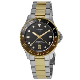 Мужские часы Tissot Seastar 1000 Quartz GMT Root Beer из желтого золота с покрытием PVD из стали T120.852.22.051.00 7855221145660 | black