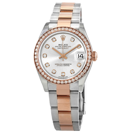 Pre-owned Rolex Datejust m278381rbr-0016, Stainless Steel Case with 18kt Everose Gold Bracelet Center Links, Diamond Silver Dial
