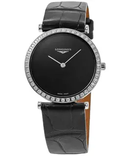 Longines La Grande Classique Quartz Black Dial Diamond Leather Strap Women's Watch l4.523.0.50.2